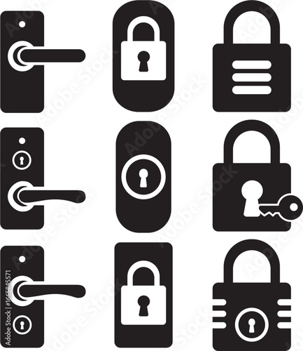 Lock icon set Door lock open and closed Locked and unlocked icon Security symbol Vector illustration.