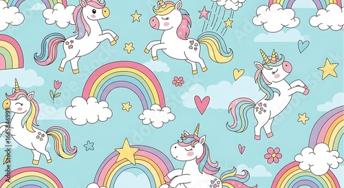 Cute unicorns and rainbows pattern