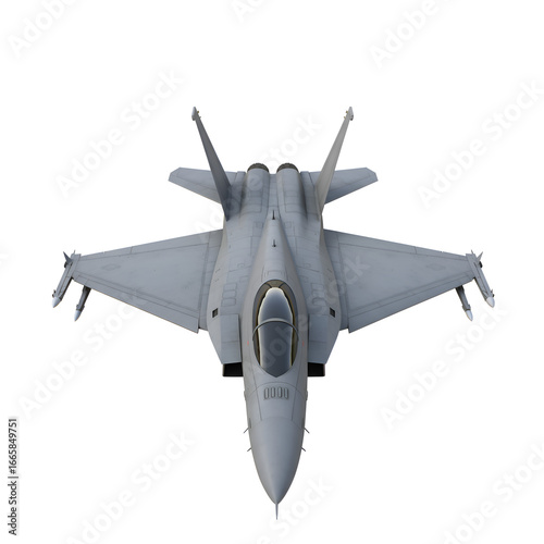 Top View Illustration of a Gray Military Jet Airplane Isolated on White