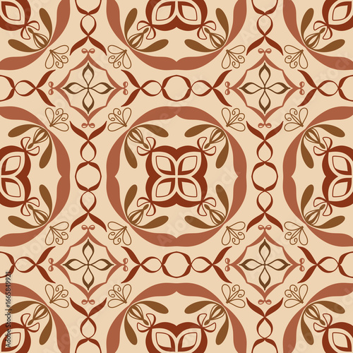 Seamless Vintage Floral Tile Pattern in Brown and Beige – Vector Decorative Design for Wallpaper, Fabric, Scrapbooking, Wrapping Paper, and Digital Backgrounds