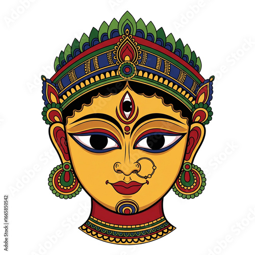 Vibrant indian goddess durga face illustration isolated on transparent background