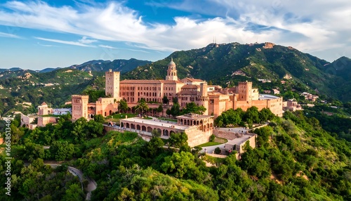 Wallpaper Mural A sprawling ancient fortress sits atop a lush hillside, bathed in the golden light of a summer afternoon. Torontodigital.ca