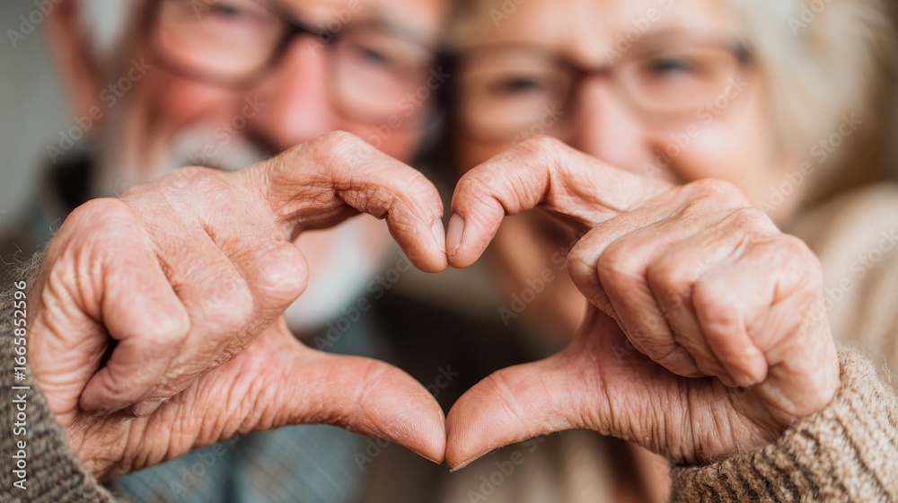 Fototapeta premium relationships love and old people concept close up of senior couple showing hand heart gesture no logos no brands ar 169