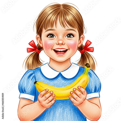 Happy Girl Holding Fresh Banana