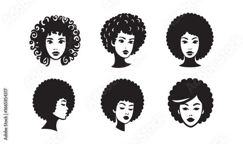Six Black Women Silhouettes with Afro Hairstyles african american woman