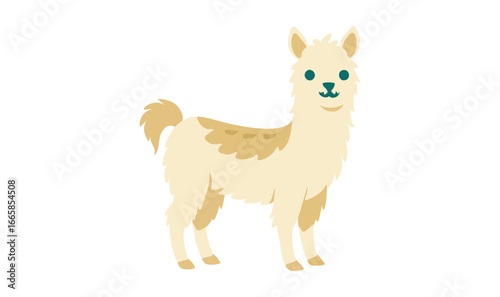 Cute cartoon llama with tan spots and teal eyes on white background alpaca animal