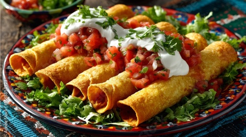 Rolled Tacos with Salsa and Sour Cream