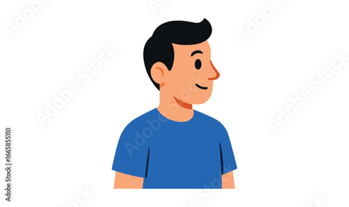 Flat illustration of a smiling young man in a blue t shirt male person