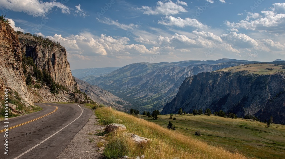 Fototapeta premium the beartooth highway is a section of us route 212 in montana and wyoming between red lodge and yellowstone national park known for its stunning views no logos no brands ar 169