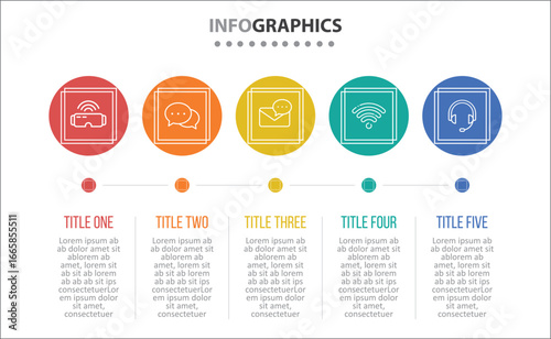 Vector Infographic design with icons. process diagram, flow chart, info graph, Infographics for business concept, presentations banner, workflow layout. 5 options or 5 steps. Horizontal Steps