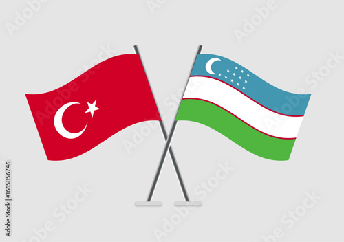 Turkey and Uzbekistan vector flags in mutual support illustration