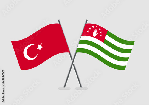 Turkey and Abkhazia vector flags crossed in simple 2D flat design
