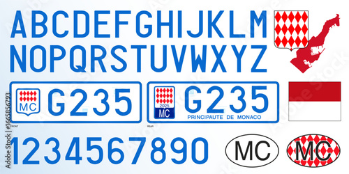 Principality of Monaco car license plate pattern, letters, numbers and symbols, vector illustration, Europe