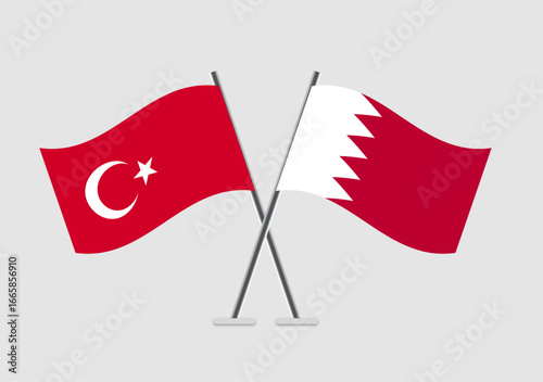 Turkey and Bahrain vector flags crossed in simple 2D flat design