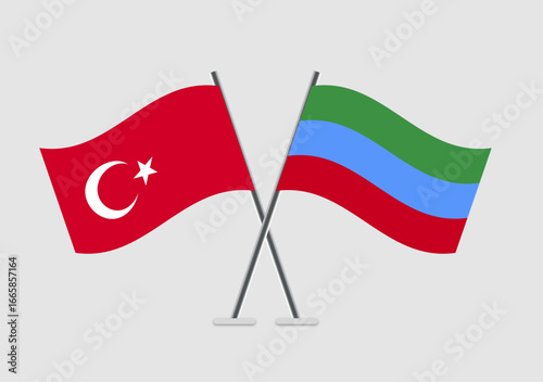 Turkey and Dagestan vector flags set on plain backdrop
