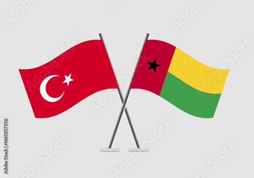 Turkey and Guinea-Bissau vector flags digital drawing in crossed style