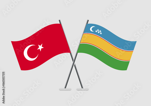 Turkey and Karakalpakstan vector flags design with flat color scheme