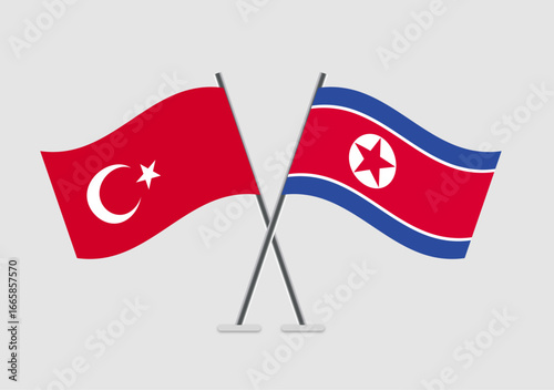 Turkey and North Korea vector flags paired in official graphic pose