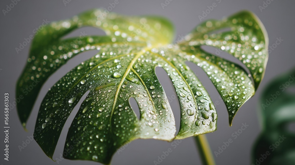 Obraz premium Close Up of a Green Leaf with Water Droplets