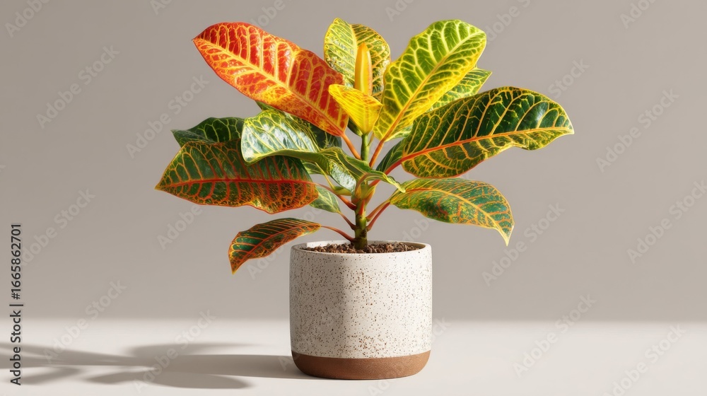 Fototapeta premium Colorful Croton Plant in Speckled Pot
