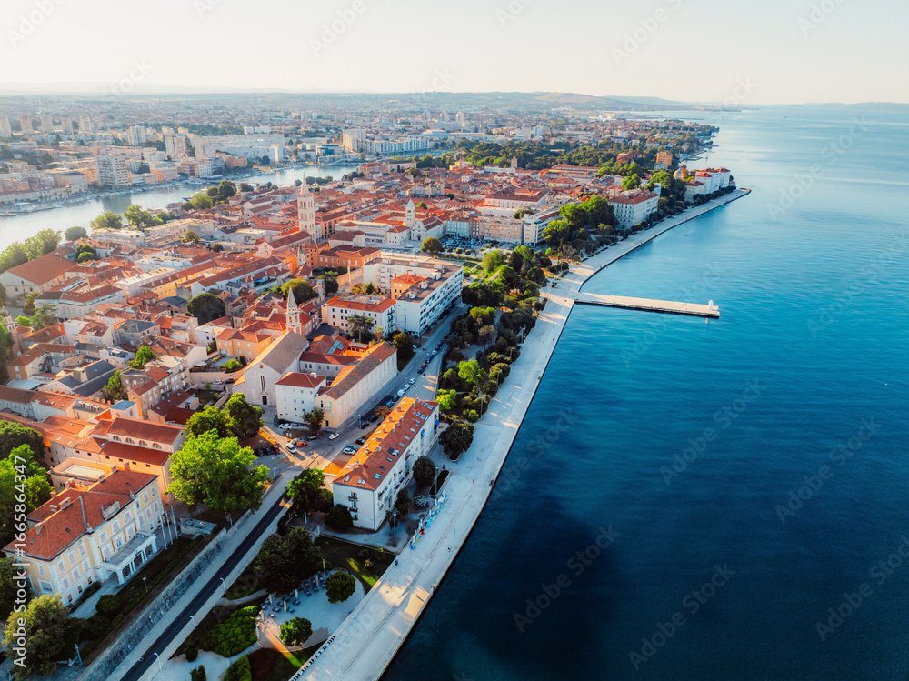 Naklejka premium Zadar historic peninsula roman architecture city. Dalmatia region of Croatia coast beach