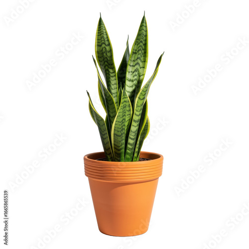 Sansevieria plant in terracotta pot isolated on transparent background