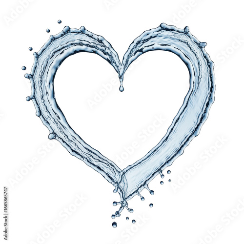 Dynamic water splash heart shape isolated on transparent background
