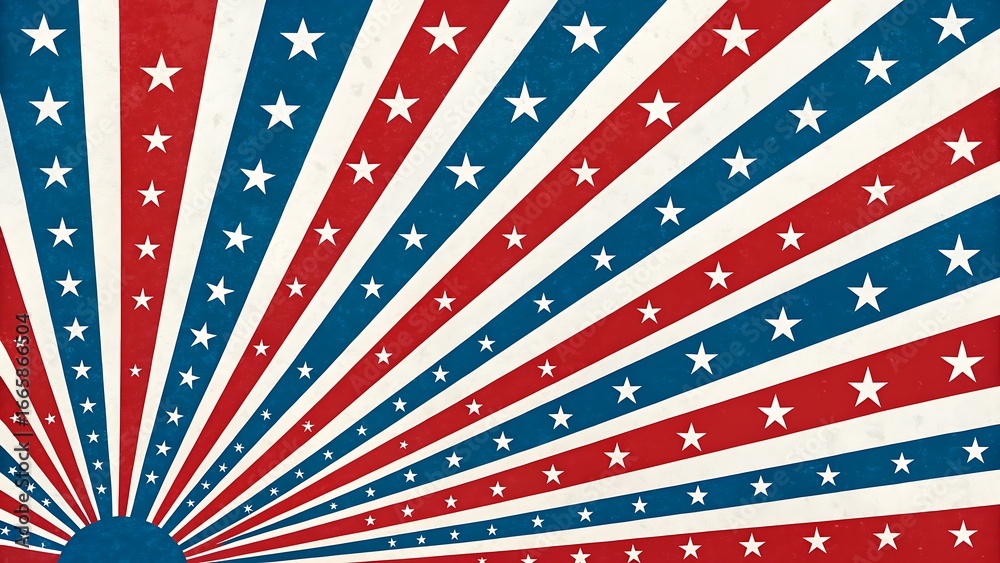 Fototapeta premium Patriotic american background with red and blue starburst rays and white stars pattern 