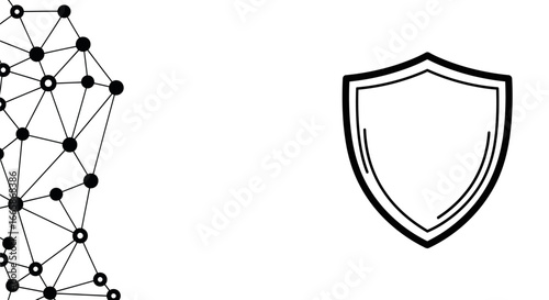 Abstract vector illustration of network security and data protection featuring connected nodes and a shield symbol
