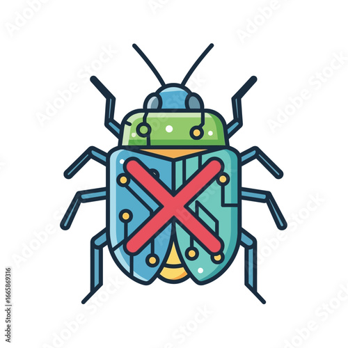 Bug icon with a red cross, representing a computer error or software issue