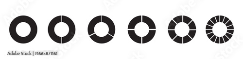 Circle pie chart diagram. Circle division infographic icon set. Loading bar set diagram multicolored collection. Pie chart divided 1,2,3,4,5,6 equal parts.