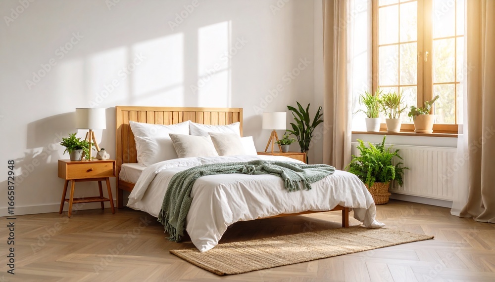 Fototapeta premium Modern Bedroom Sunlight Interior Design.