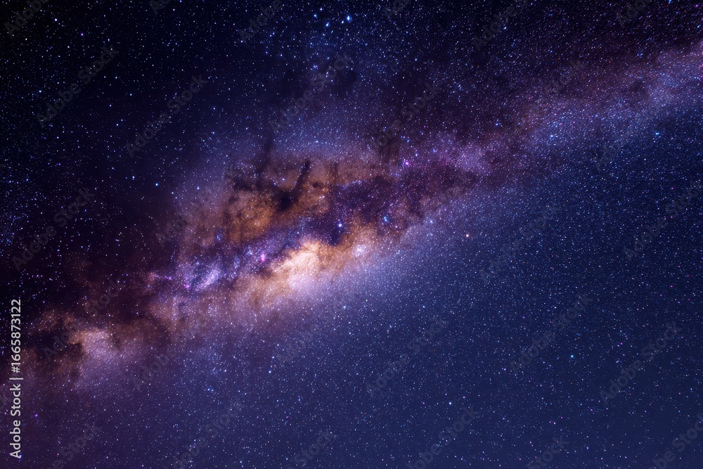 Fototapeta premium Stunning astrophotography captures the visible Milky Way galaxy during a clear night in a remote location away from city lights