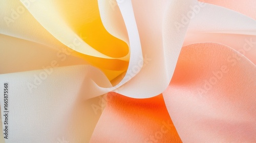 A close-up view of a soft, flowing fabric with a mix of white, yellow, and orange hues.