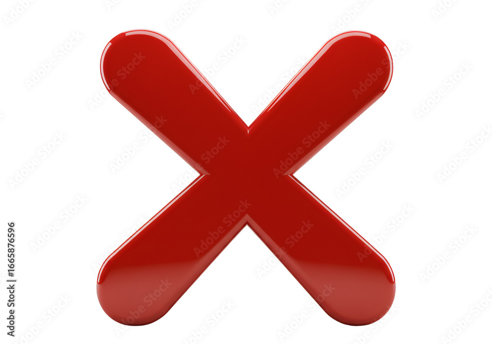 Fototapeta premium Red Glossy X Mark 3D Illustration on Transparent Background Isolated Symbol