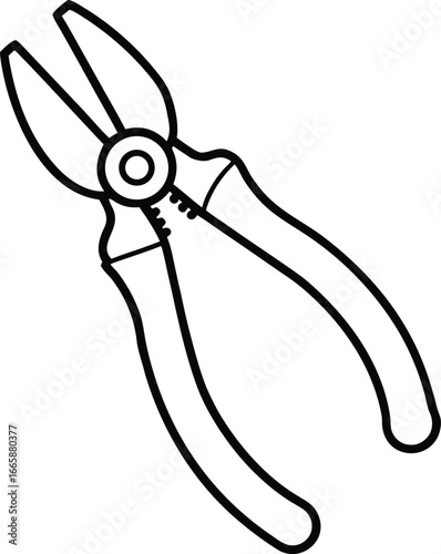Detailed Pliers Hand Tool Outline Drawing.
