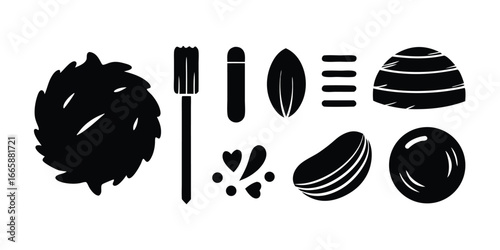 And white silhouette icon set of culinary herbs and spices for cooking and flavor enhancement in food preparation