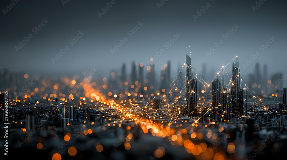 Fototapeta premium Illuminated Cityscape with Interconnected Lights
