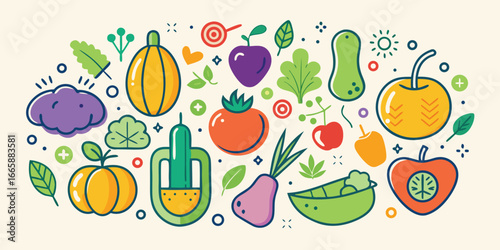 Cute vegetables seamless pattern design fresh organic food ingredients wholesome nutritious diet vector style illustration healthy eating concept decorative background