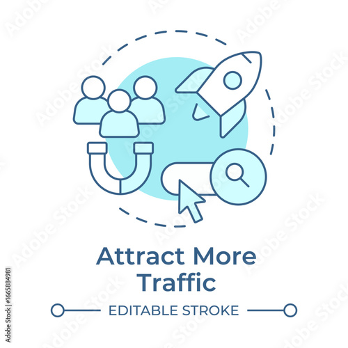 Attract more traffic soft blue concept icon. Lead generation, target audience. Round shape line illustration. Abstract idea. Graphic design. Easy to use in presentation, infographic
