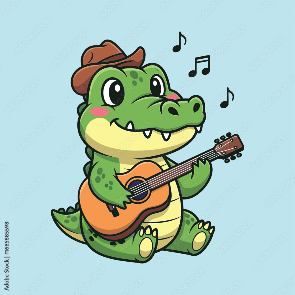 Fototapeta premium Cute Cartoon Crocodile Playing Guitar Illustration