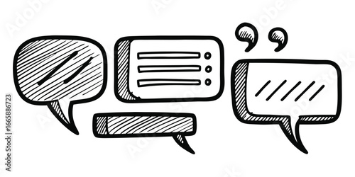 Hand drawn speech bubbles and quote marks for communication and discussion concepts vector illustration promoting dialogue and social interaction in a simple graphic style