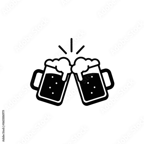 Vector art of two beer mugs clinking together in a celebratory toast
