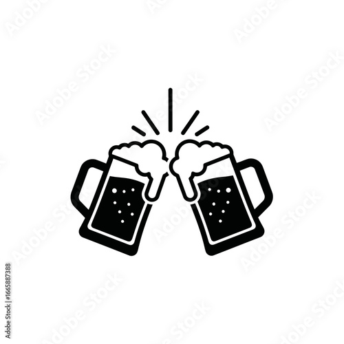 Vector art of two frothy beer mugs clinking together in a celebratory toast