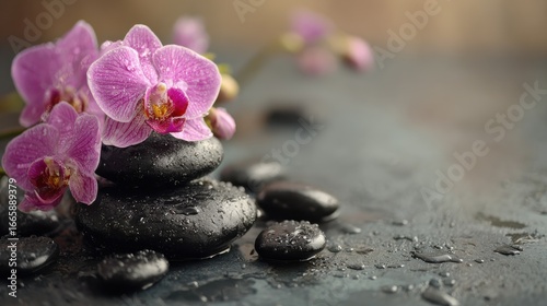 orchid and spa stones on a stone background spa and wellnes scene no logos no brands ar 169