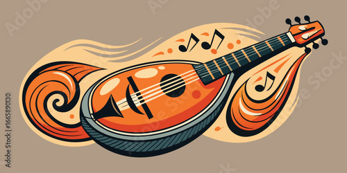 Stylized mandolin illustration with musical notes elegant design suitable for music themed artwork and creative projects