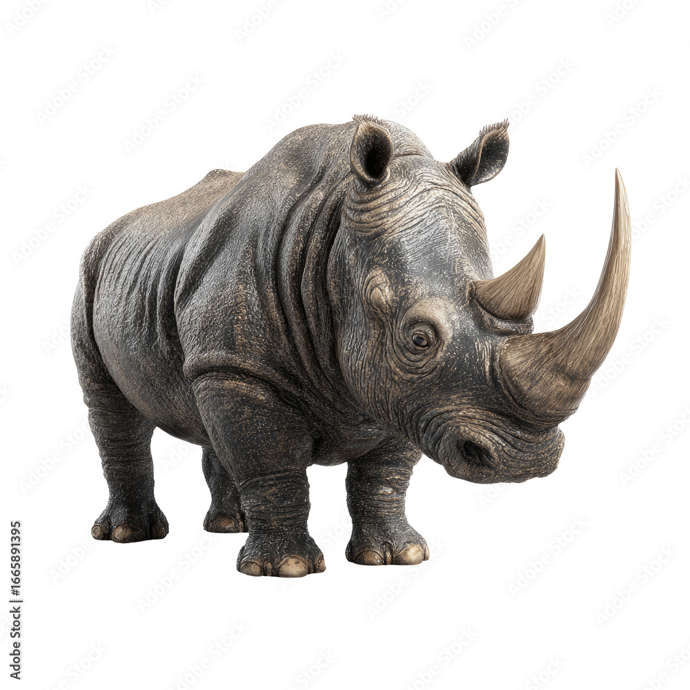 Obraz premium Stone-like rhino sculpture stands proudly with massive horn