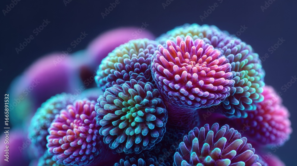 Fototapeta premium Intricate coral reef formations display vivid colors and complex textures underwater.