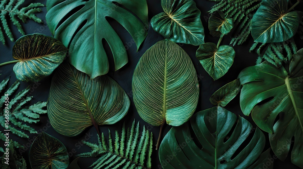 Fototapeta premium creative layout made of tropical leaves flat lay nature concept top view no logos no brands ar 169