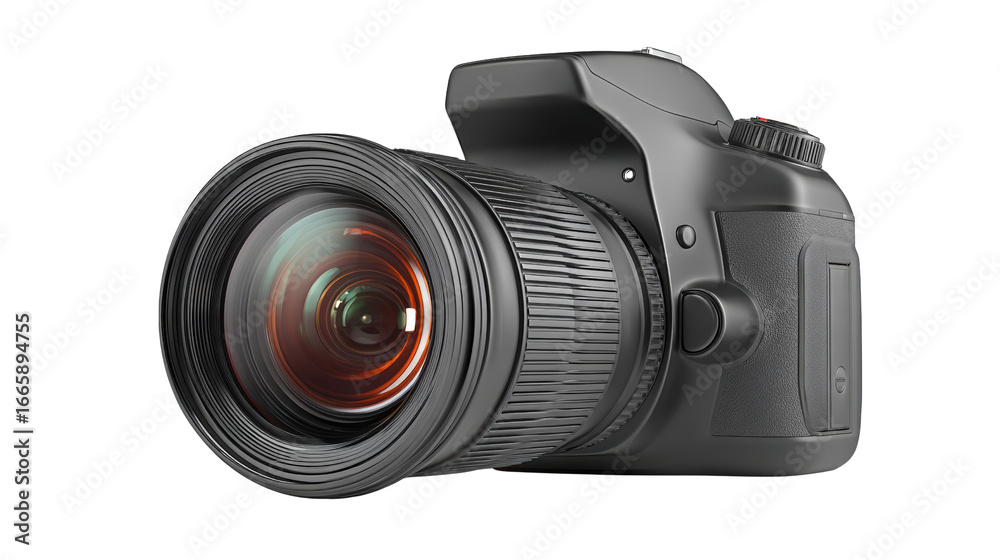 Fototapeta premium High-quality digital camera with lens, isolated on white background.